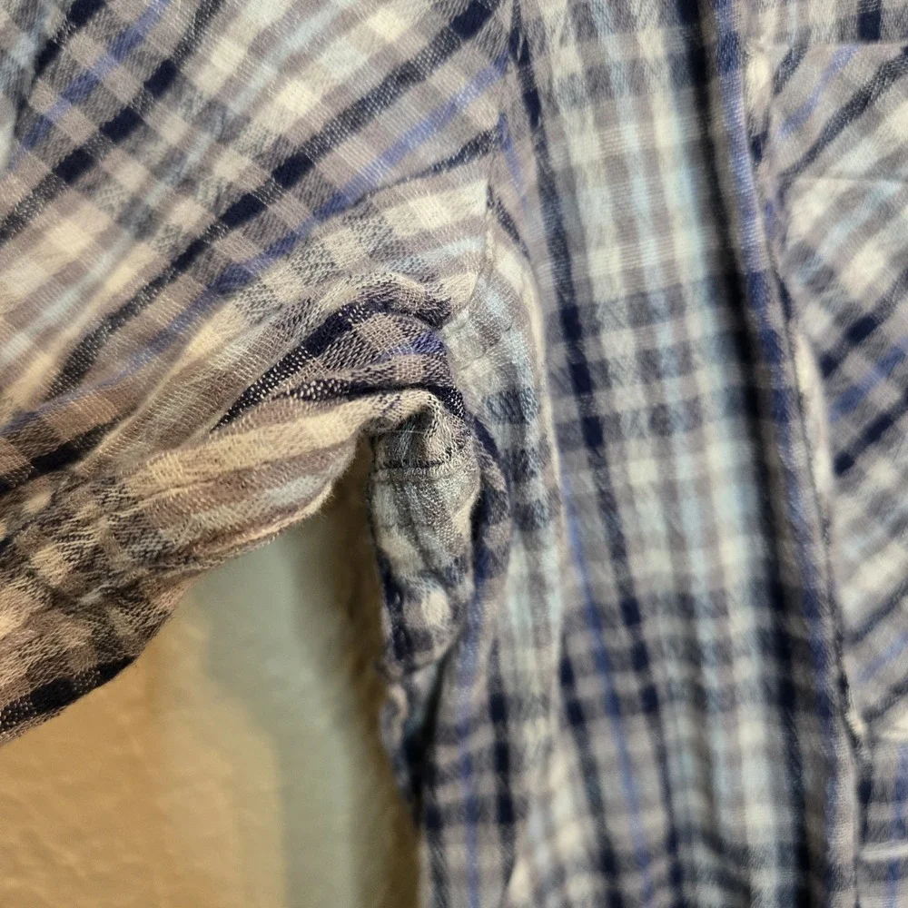 Lucky Brand Womens Small Tiny Plaid Blue Button Up Long Sleeve Pockets‎ Cowgirl - Picture 6 of 13